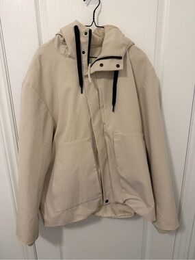 Zara Beige Hooded Raincoat with Black Drawcords